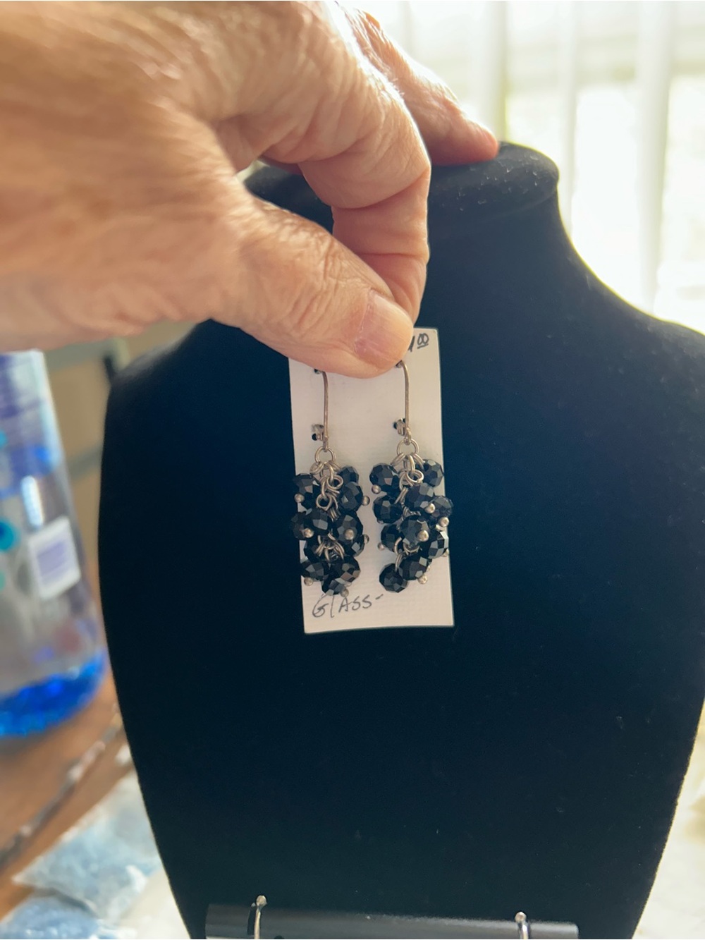 Black glass Beaded Drop Earrings -